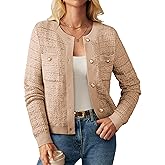 GRACE KARIN Womens Open Front Button Down Long Sleeve Texture Knit Cardigan Sweaters with Pockets
