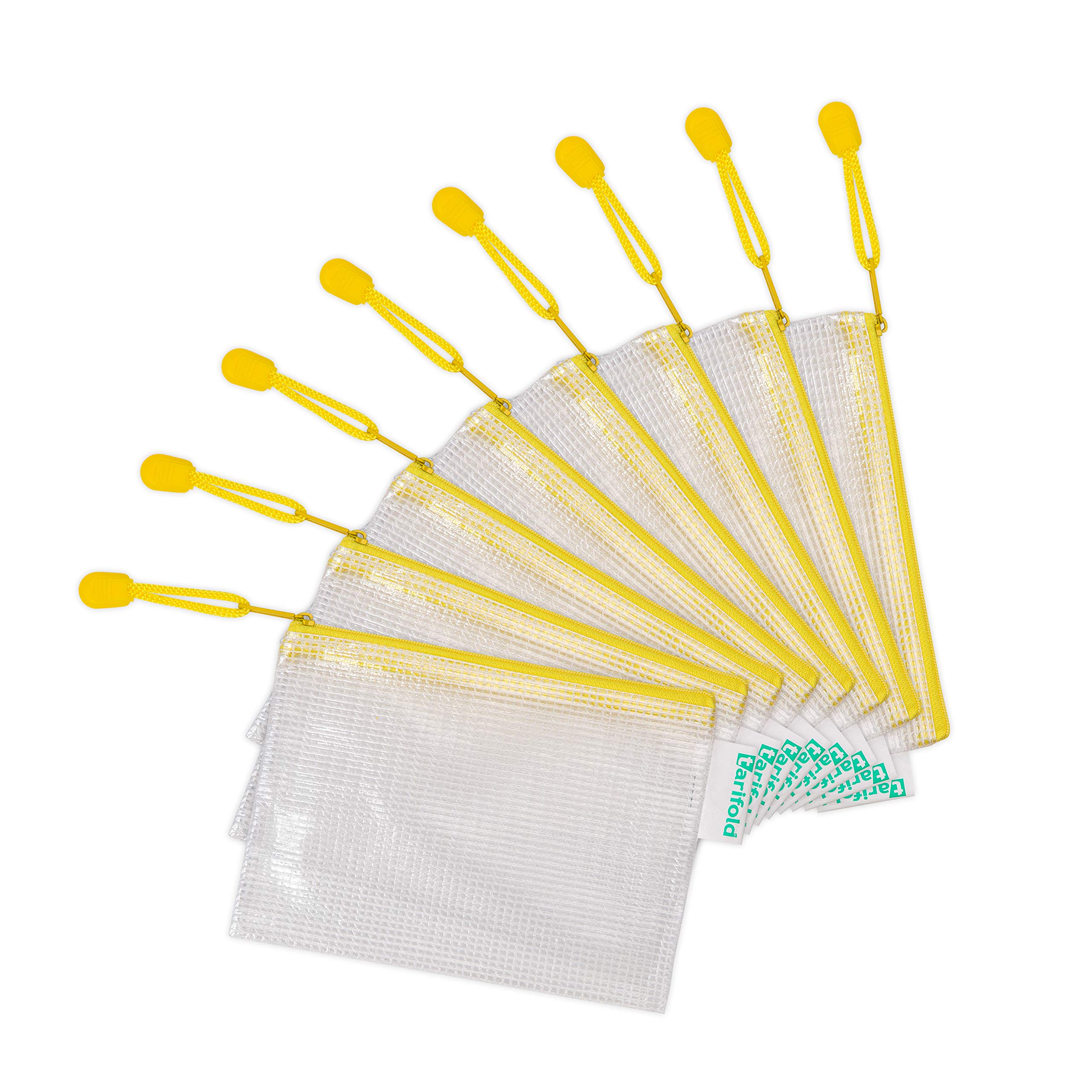 Djois, 509064 Zip Storage Bag, A6, Yellow, Pack of 8, Reinforced Zip Pockets, Thematic Organisation, Office, Home, Ultra Resistant Material, Tear-Resistant, Transparent