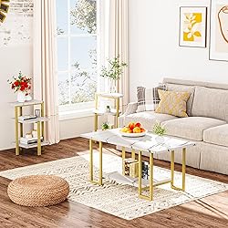 AWQM Faux Marble Table Set, Coffee Table & 2 Side