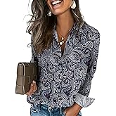 HOTOUCH Button Down Shirts for Women Long Sleeve Blouse Dressy Casual Business Work Tops with Pocket