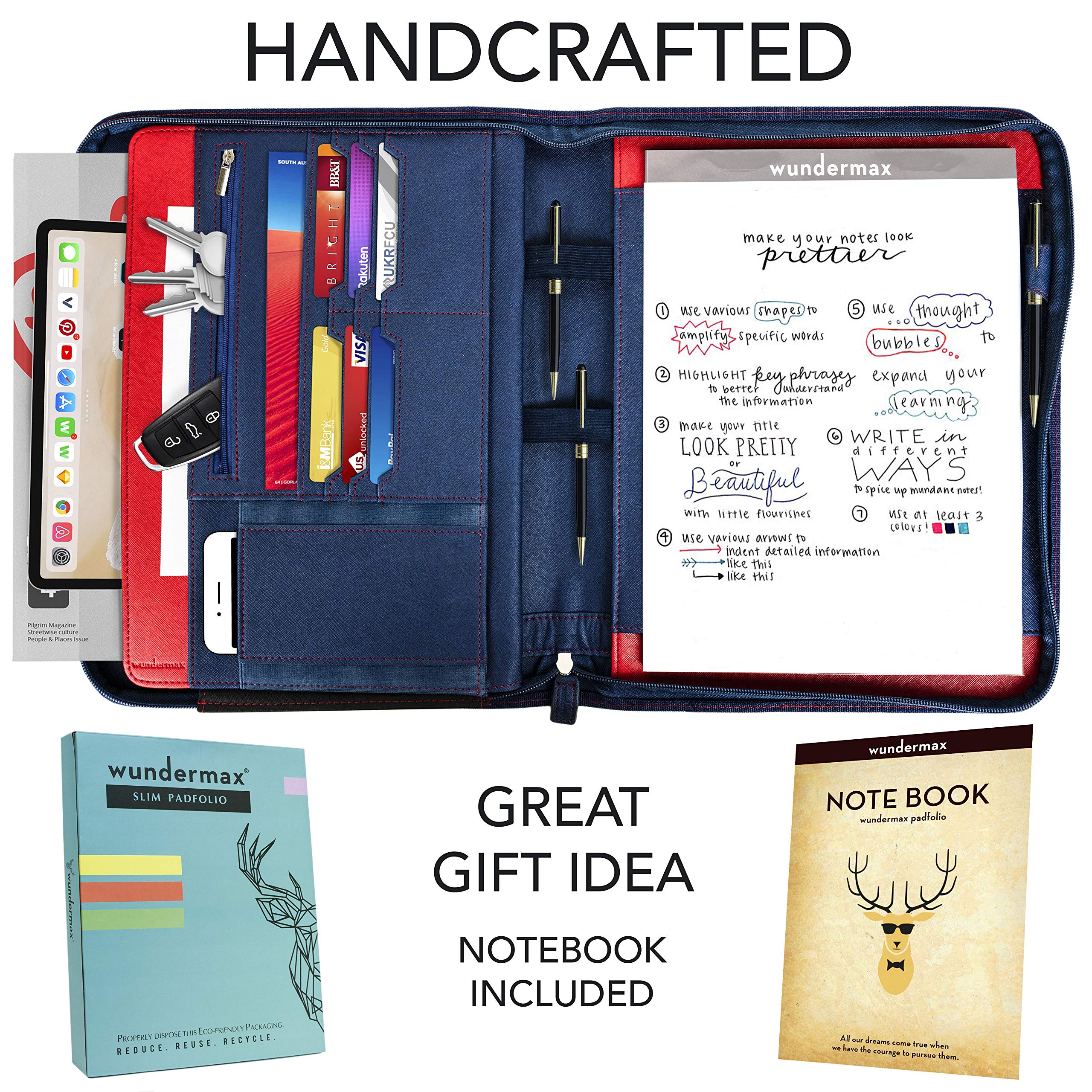 Wundermax Padfolio Portfolio Vegan Leather Binder Business Folder