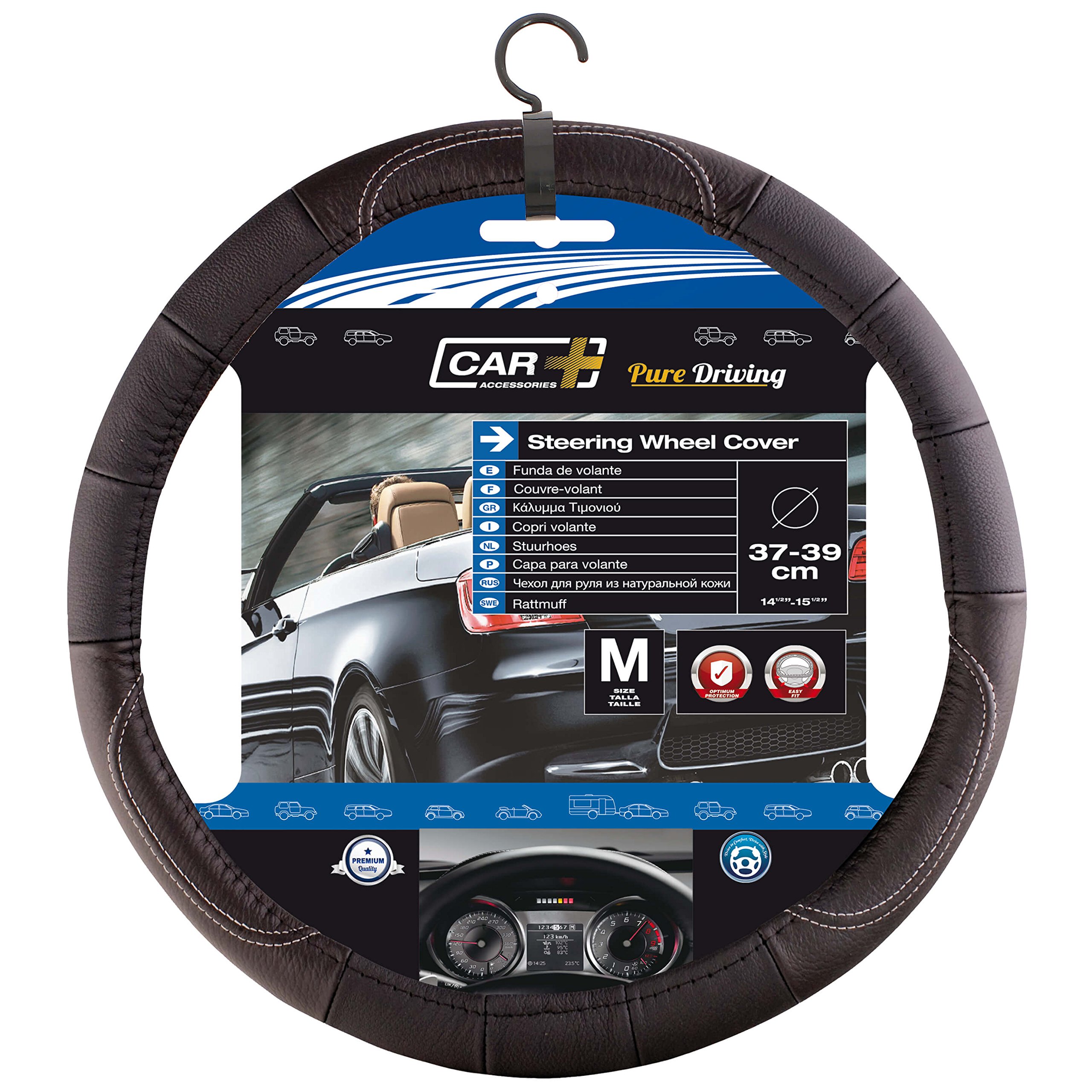 SUMEX Steering Wheel Cover Leather/Thread - Black/Silver