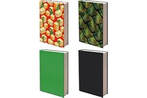 ELLOPI Easy Apply Stretchable Book Cover 4 Pack. 2 Solid and 2 Design Standard Jackets Fit Hardcover Textbooks Up to 8" x 10". Adhesive-Free, Nylon Fabric Protectors. Washable, Reusable Student School Supply