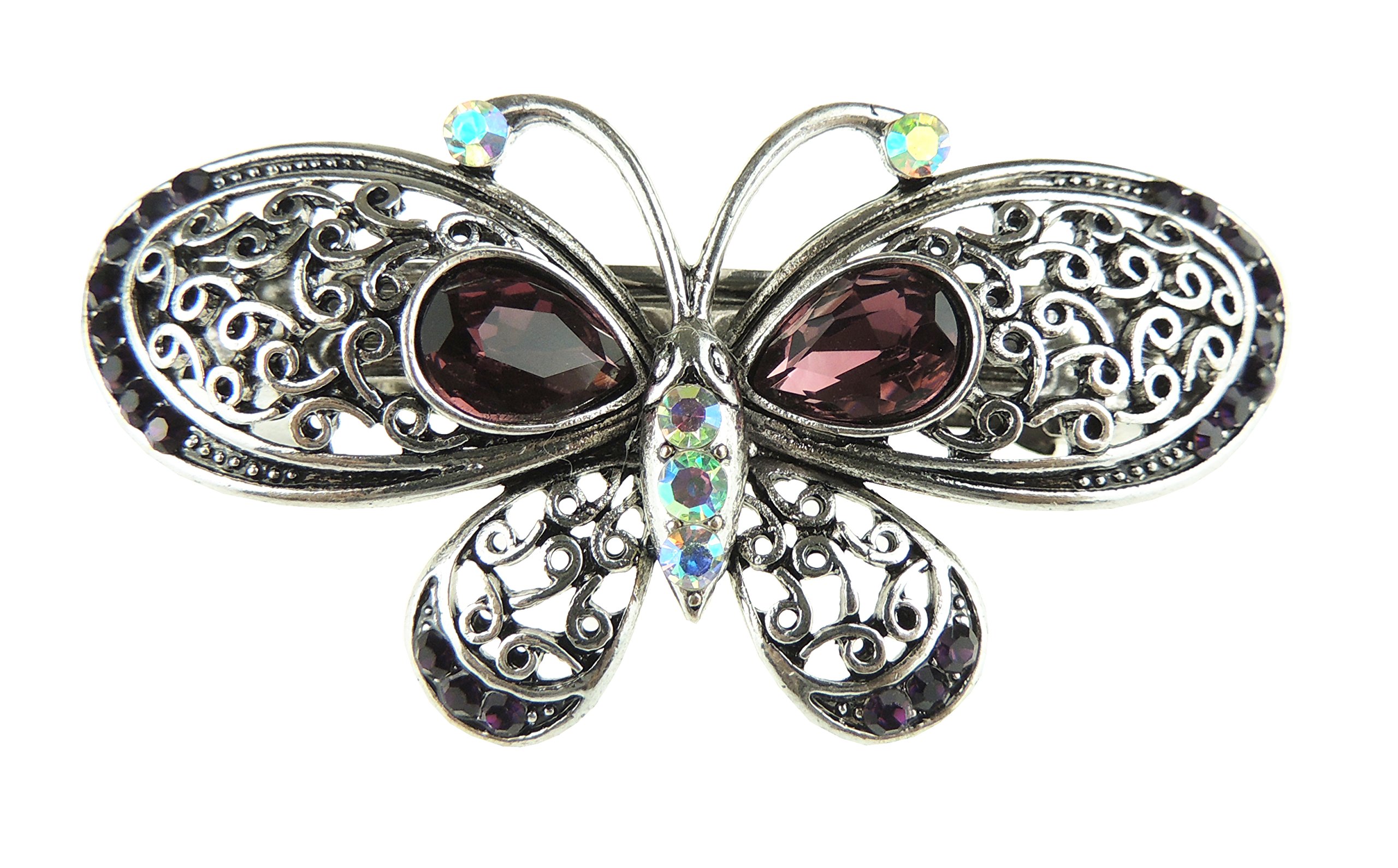 Womens Girls Vintage Look Crystal Rhinestone Diamante Wedding Birthday Party Evening Ponytail Fine Accessories Barrette Hairpin Silver Tone SMALL Metal French Spring Clip Butterfly Pink