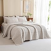 Sanracie Oversized King Quilt (120"x120"), Cotton Oatmeal Colored Waffle Weave Quilted Bedding Set Super Large Soft Bedspread 3Pcs Luxury Aesthetic Coverlet Set for All Season