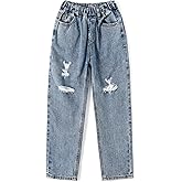 KIDSCOOL SPACE Girls Slim Fit Pull On Jeans,Ribbed Waistband Stretch Denim Pants
