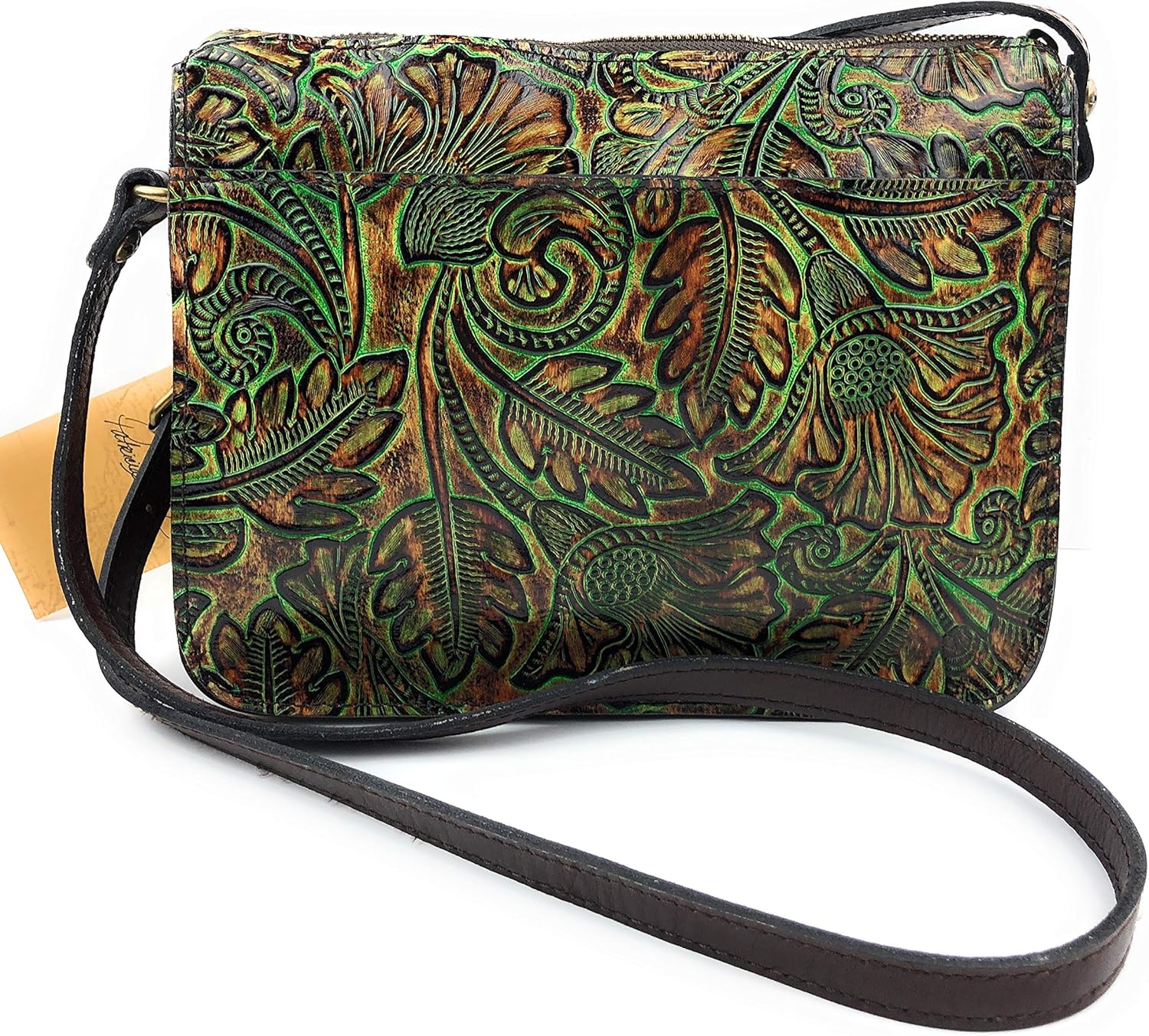 PATRICIA NASH WOMEN'S MEDITERRANEAN FLORAL TOOLING COLLECTION NAZAIRE LEATHER CROSSBODY HANDBAG