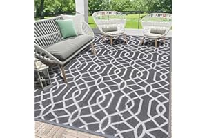 HEBE Outdoor Rug Waterproof 6x9, Reversible Plastic Straw Rug RV Camping Rug, Indoor Outdoor Patio Mat Clearance, Outside Carpet for Porch,Deck,Camper,Balcony,Backyard,Picnic