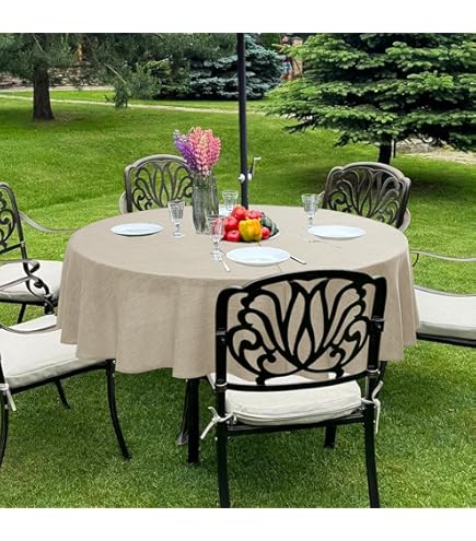 ZNIENIE Outdoor Tablecloth with Umbrella Hole 48in Round Fitted Tablecloth with Elastic Zippered Waterproof Wipeable for Party Picnic Dinner Farmhouse Tabletop Decor