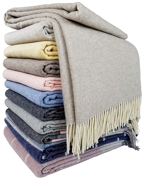 Kaschmir Decke Wolldecke Wohndecke 100% Wolle - Kaschmir - Mix 140 x 200 cm sehr weiches Plaid Kuscheldecke 'Faro' (Beige-Gra