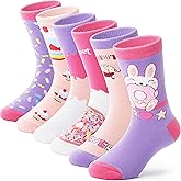 ANTSANG Children Cotton Crew Socks for Girl Kids Toddler Fashion Cute Cartoon Animal Socks 6 Pack