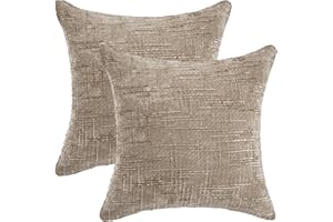 Pack of 2 Solid Chenille Decorative Throw Pillow Covers Cross-Weave Texture Soft Cushion Case for Home Decor 18 x 18 Inch Bro
