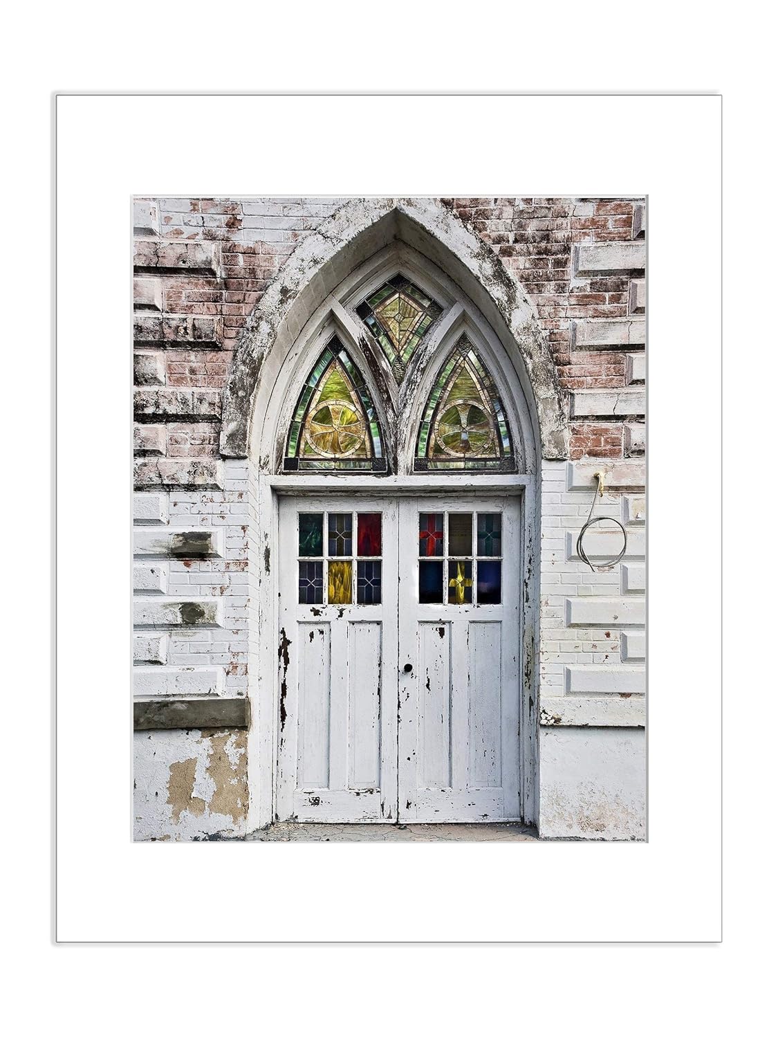 8x10 Matted Print Key West Church Rustic Stained Glass Old Door Handmade
