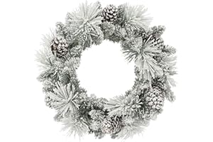 PULEO INTERNATIONAL 24 in Flocked Berkshire Spruce Wreath, 56 Tips, Pine Cones