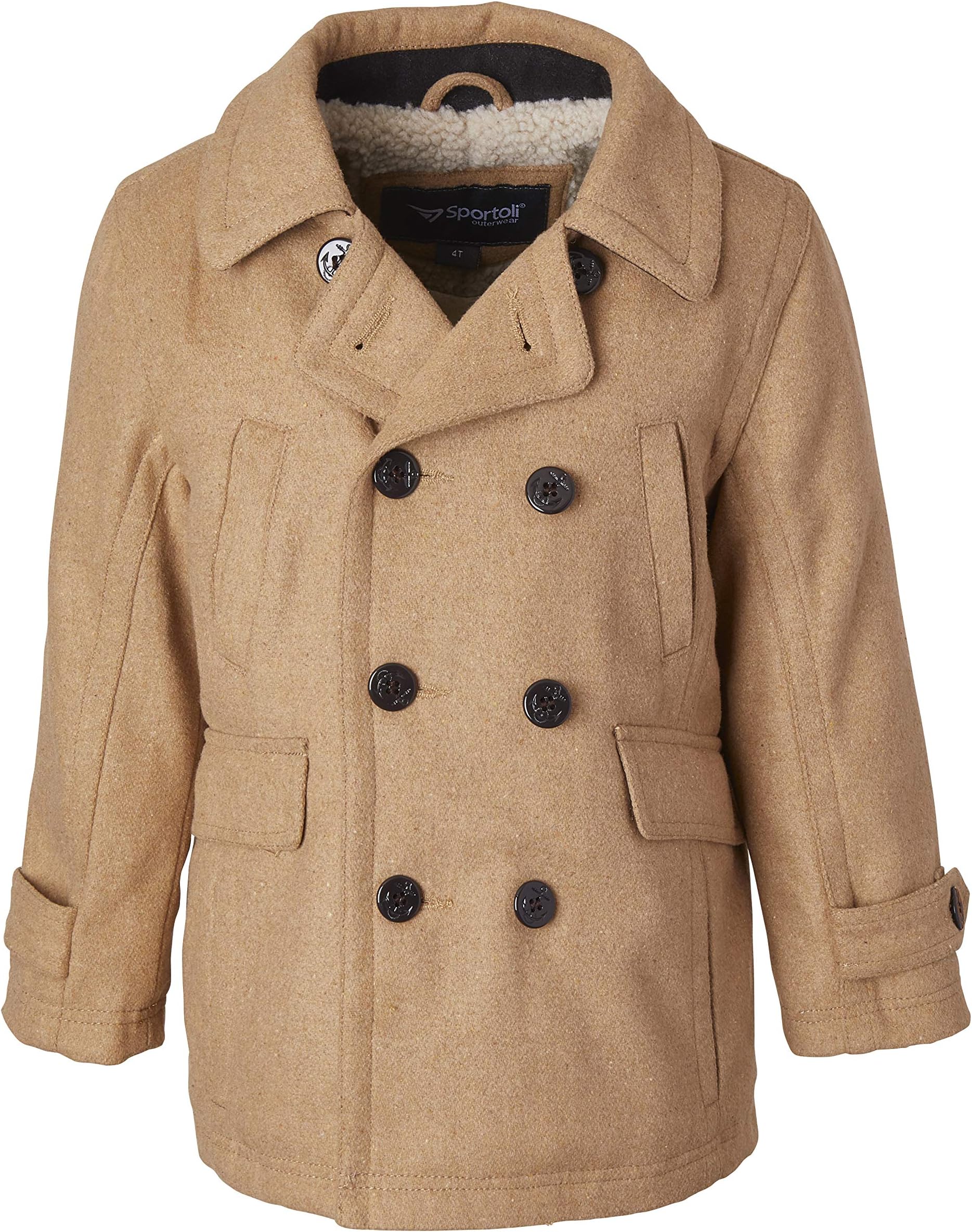 Sportoli Boy Classic Wool Blend Sherpa Winter Dress Pea Coat Peacoat Jacket