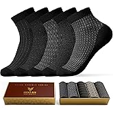 Mens Ankle Socks, Premium Quality Bamboo Rayon Ankle Socks, Patterned, 5 Pairs, Gift Box, Size 8-14