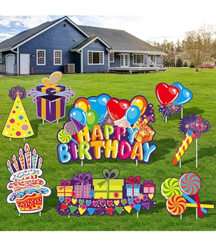3D Birthday Yard Signs Outdoor Lawn Decorations 3 Pieces Birthday Yard Stake Sign...