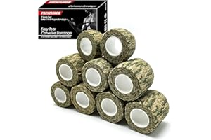 FRESINIDER 9 Rolls Self Adhesive Wrap Athletic Tape Gauze, Breathable Elastic Cohesive Bandage for Sports Injury & Pet (7 Pcs 2" x 5 Yards + 2 Pcs 1" X 5 Yards) (Woodland Multicam Camo)