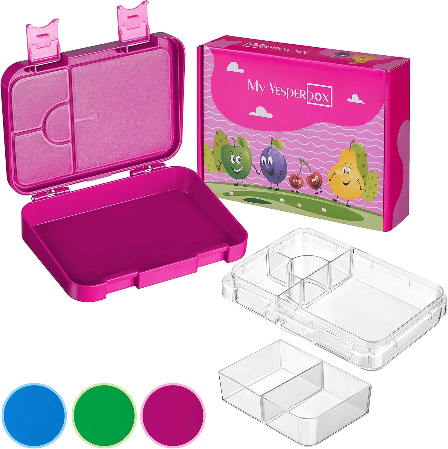 My Vesperbox – Bento Box Kinder - Lunchbox mit 4+2 Fächern - extrem robust und auslaufsicher – Brotdose – Brotbox ideal für Kindergarten und Schule (Lila)