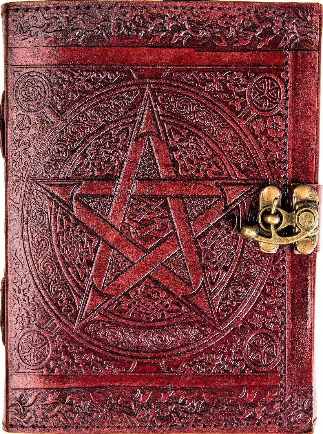 Vintage Leather Writing Notebook Star Pentagram Journal for Men Women Handmade Grimoire Spell Book of Shadows Christmas Artist Travel Gift Medieval Old Sketchbook, Unlined Paper