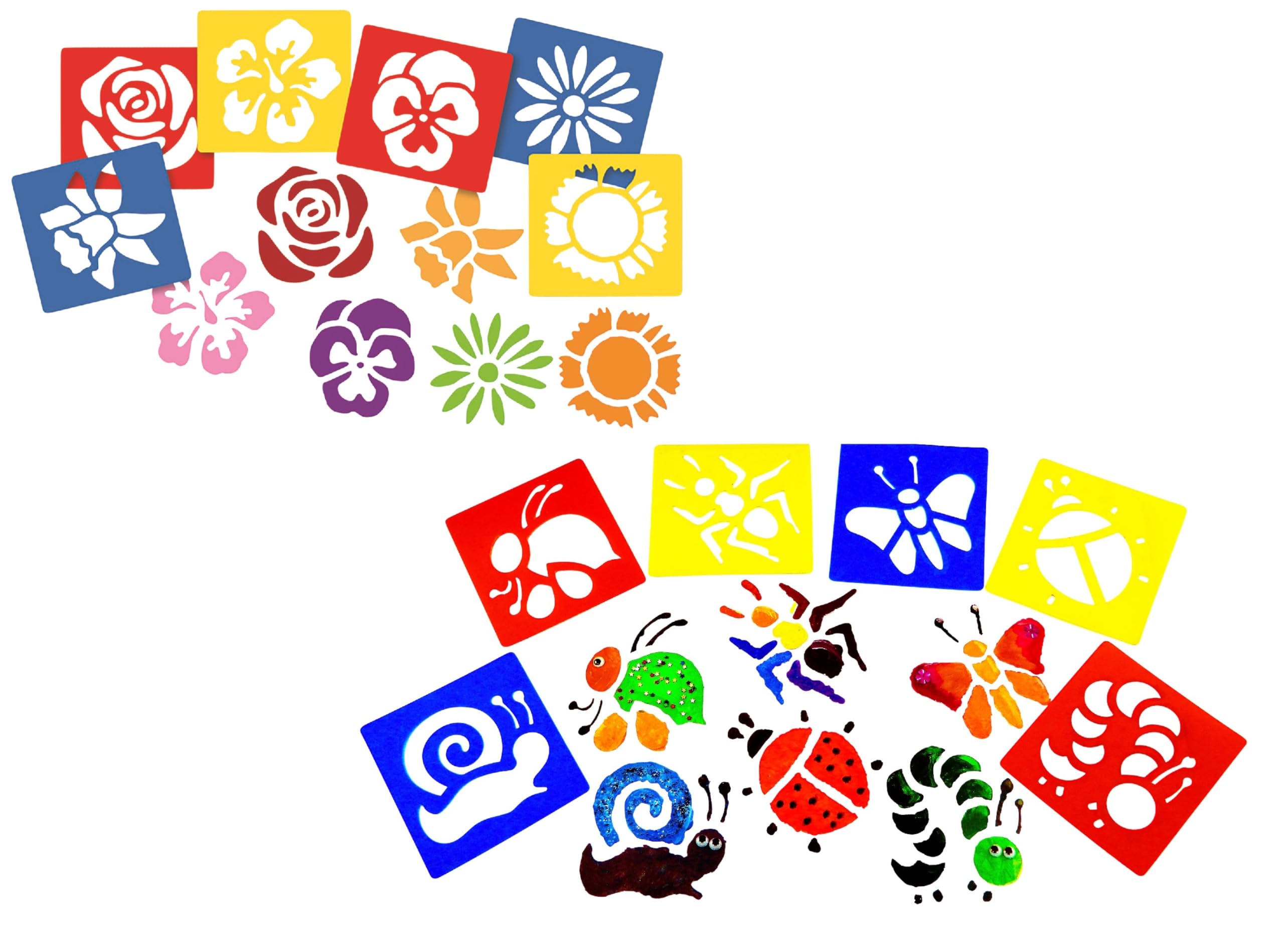 Washable Plastic Stencils | Flowers & Bugs | Pack of 12 Stencils