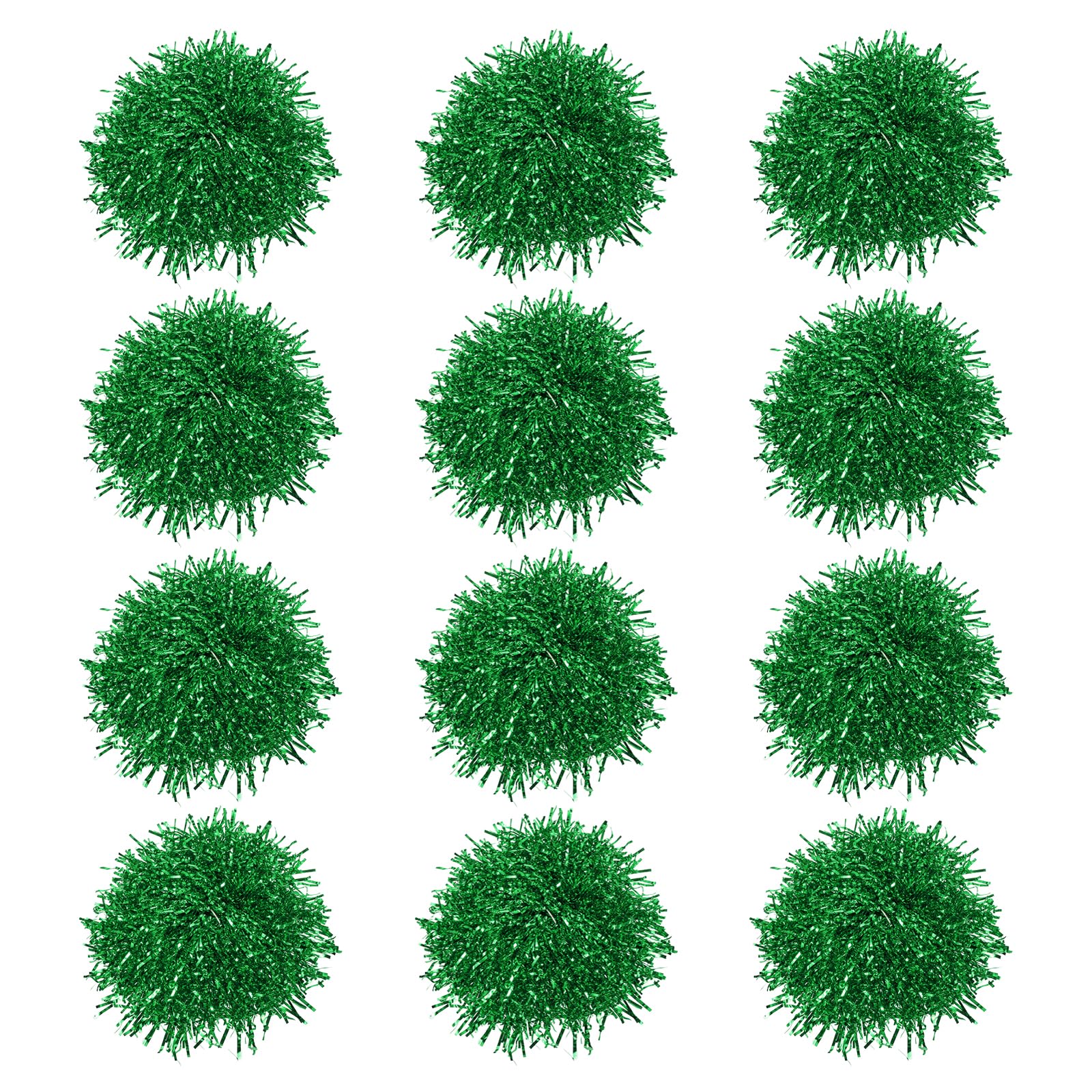 PATIKIL Cheerleading Pom Poms with Finger Holes, 12 Pack Metallic Foil Cheering Hand Flower for Sport Team Spirit, Green