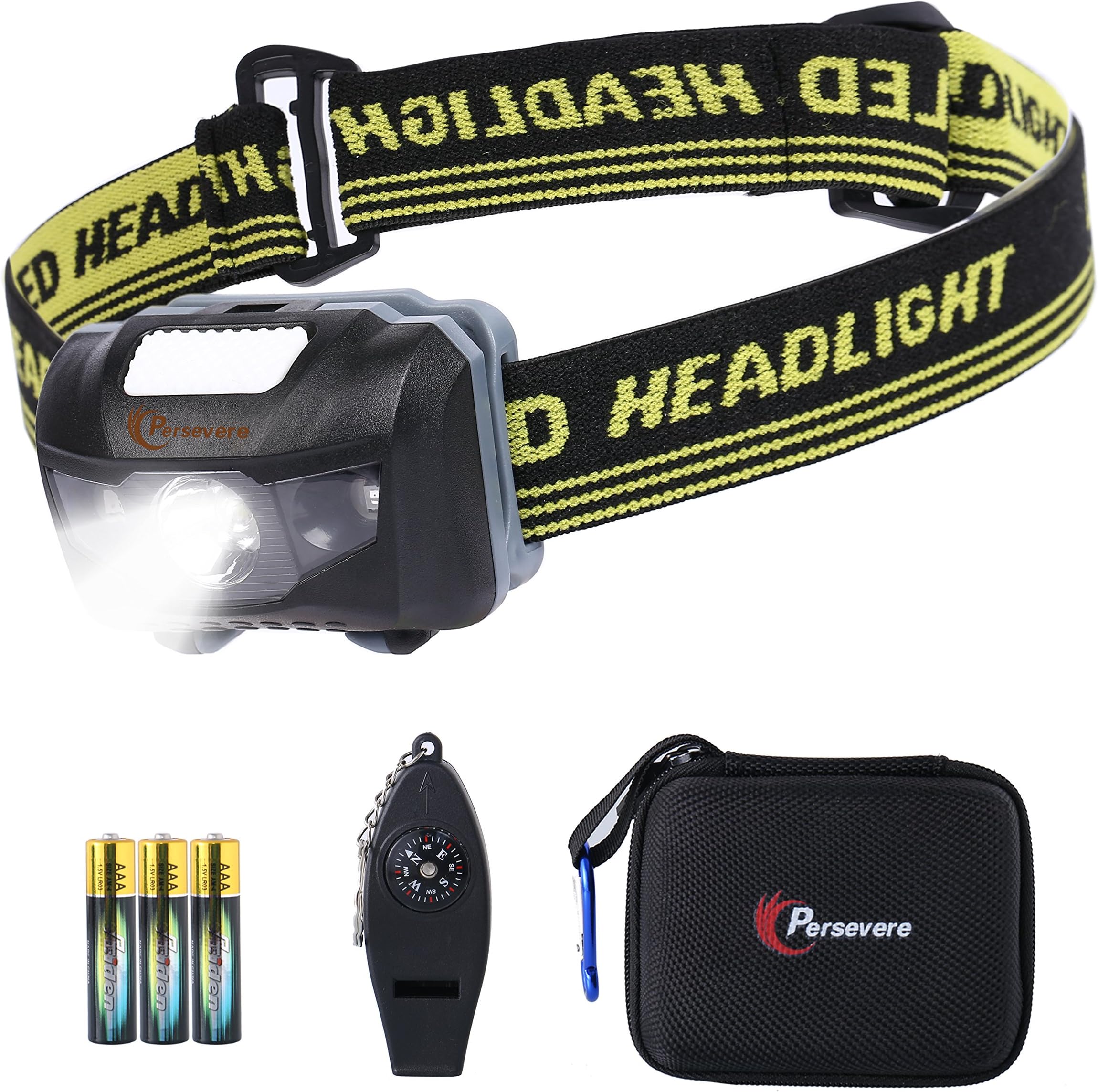 Persevere Adventure Pack. Kids LED Headlamp/Light with whistle, compass, thermometer and magnifier. Waterproof Shockresistant. Dogwalking, Biking will be so much more fun for your kid.