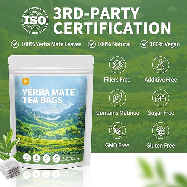 HUDETEX YERBA MATE TEA BAGS WITH 70 COUNT – SUPPORTS CARDIOVASCULAR & DIGESTIVE SYSTEMS, KEEP YOUTH.