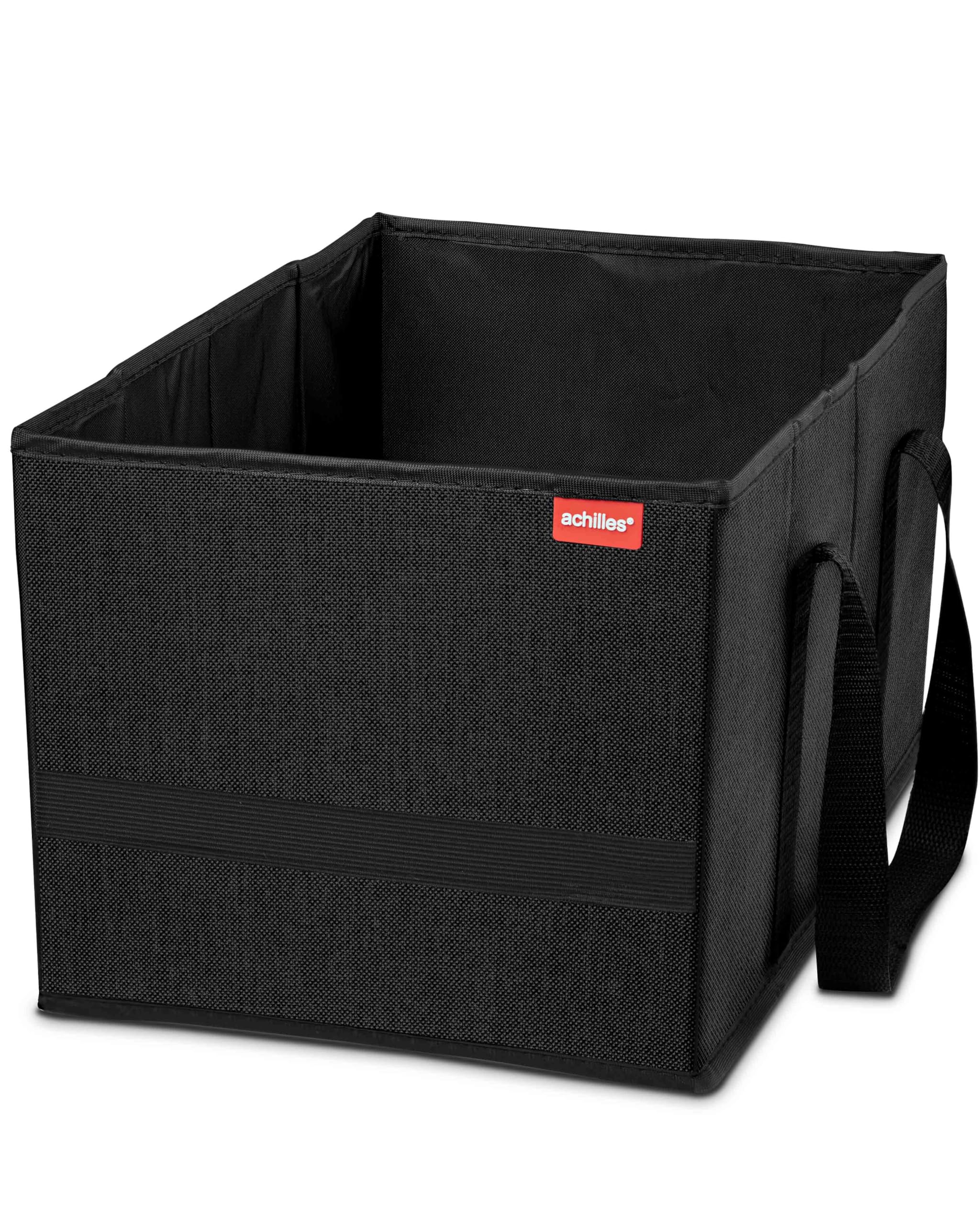 achilles Shopping Bag Foldable, Smart Box For Shopping, Carrying Bag, Storage Organizer, Picnic Basket, Transport Box, Reusable (Black, 37cm x 23cm x 21cm)