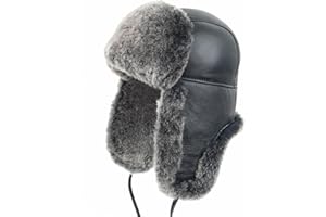 Zessano Leather Aviator Russian Ushanka Trapper Winter Fur Hat - Unisex Shearling 100% Leather Sheepskin Hats for Men Women