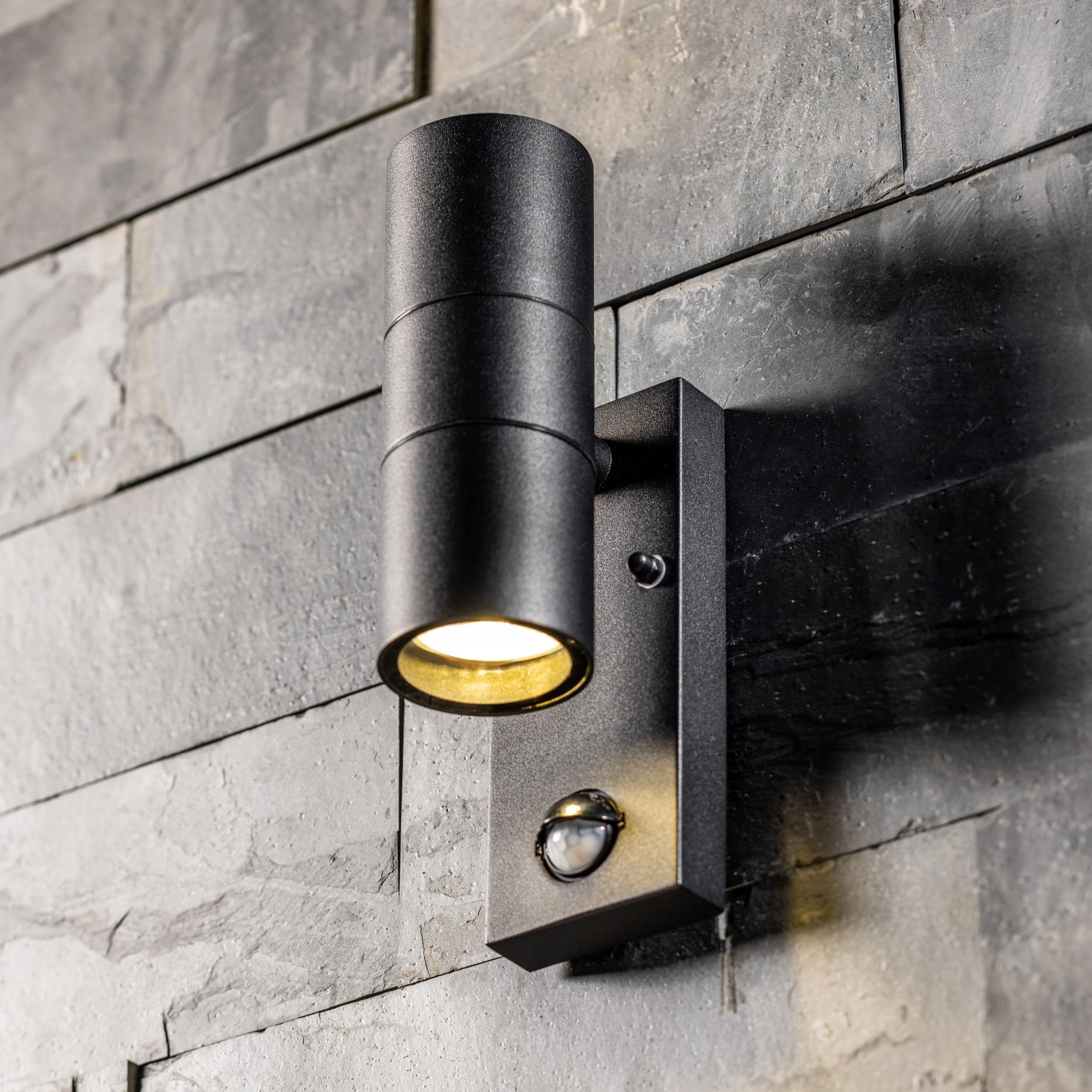 CGC Lighting Up Down Outside Outdoor Wall Light LED GU10 PIR Motion Sensor Waterproof Garden Patio Porch Lamp Security (Black)