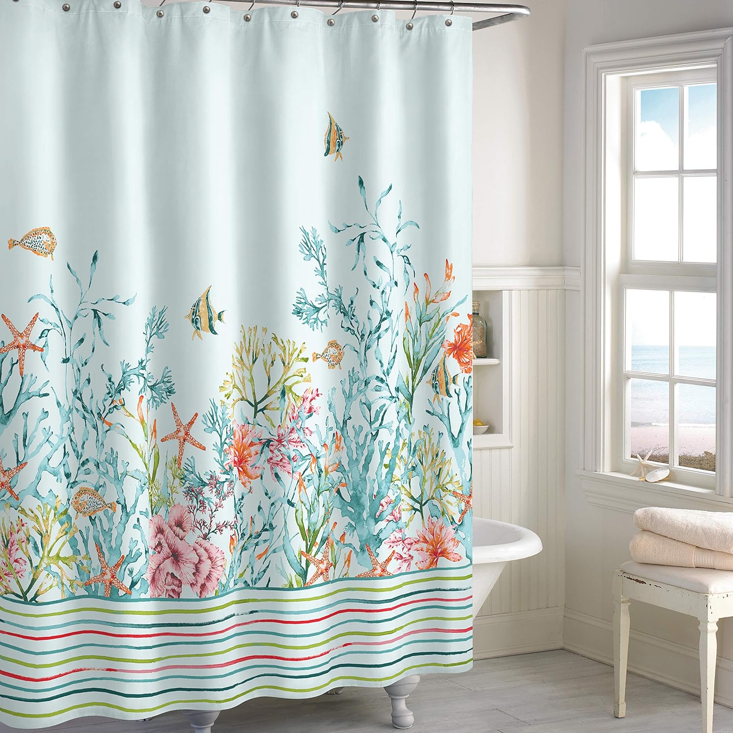 Amazon Com Chf Cozumel Coastal Fabric Shower Curtain For Bathroom