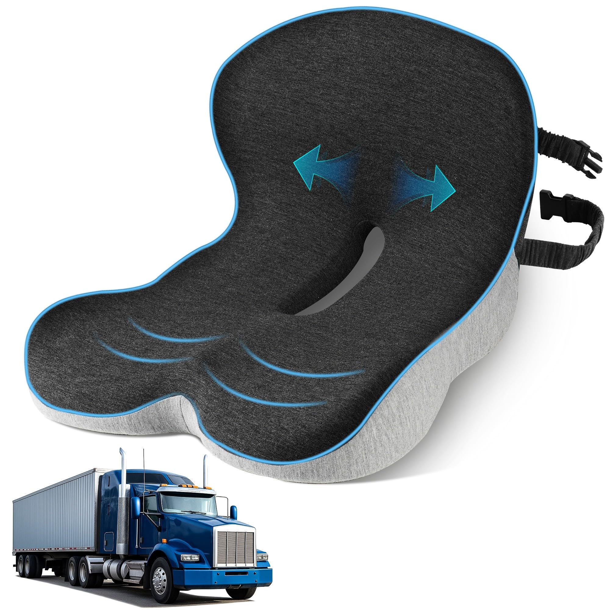 Photo 1 of leqsdijk Seat Cushion for Truck Driver, Memory Foam Truck Seat Cushion with L-Shaped Ergonomic Design, Lumbar Support Pillow & Tailbone Pain Relief for Long Driving, Semi Truck Accessories