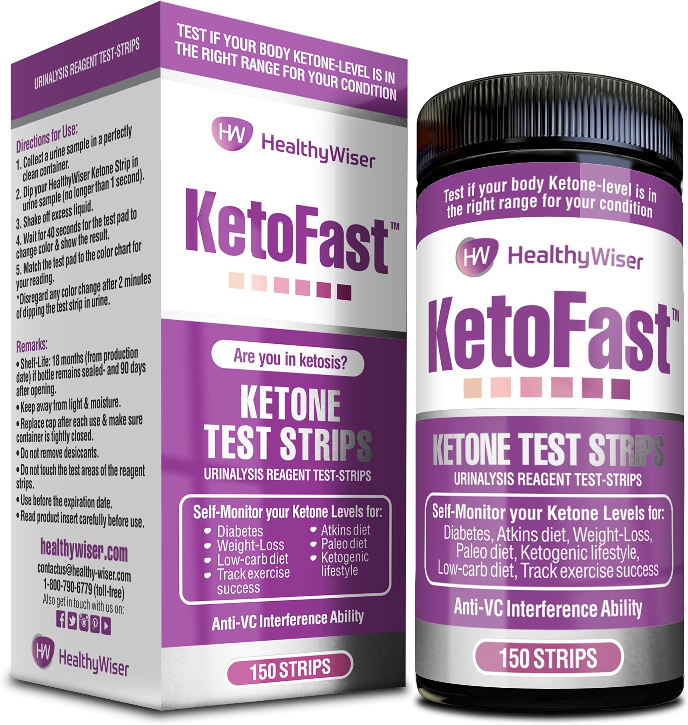 Ketone Urine Test Strips 150ct Made in USA Easy to Read Sensitive