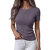 ANRABESS Womens Tops Short Sleeve Crewneck Shirts Slim Fit Ribbed Knit Lightweight Sweater 2026 Summer Dressy Casual T-Shirts