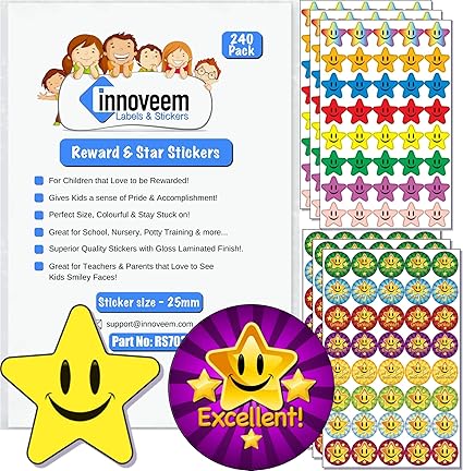 Business Industry Science Teacher Resources Innoveem Star Stickers For Children Reward Stickers With A Great Selection Of Colours To Praise Merit Good Work Behaviour 0 Pack Easy Peel With