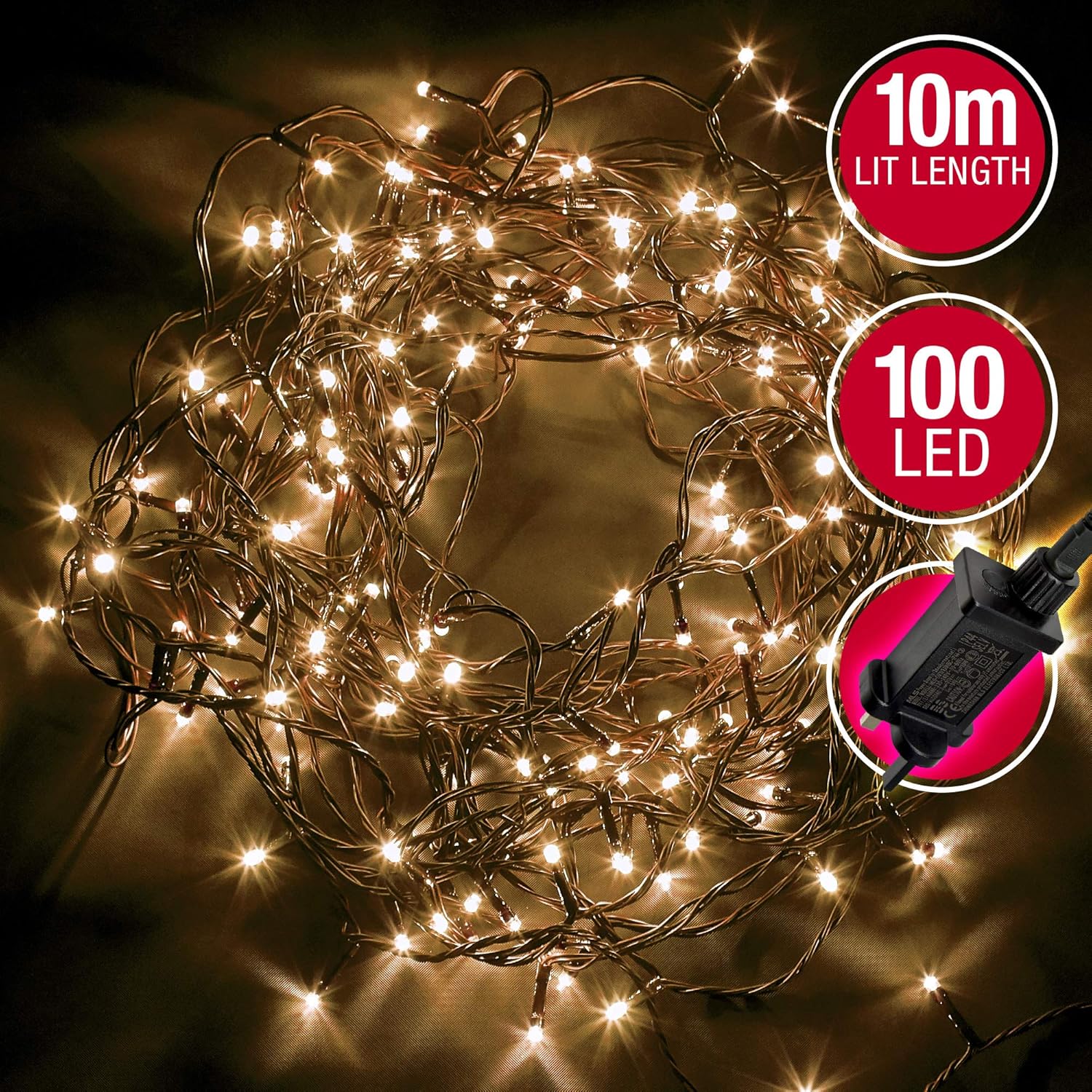 100 LED String Fairy Lights Warm White with 8 Different Modes; Suitable for Outdoor/Indoor