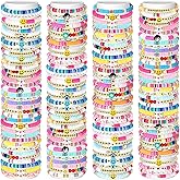 Equsion 150 Pcs Preppy Heishi Bracelets Set Friendship Bracelets Bulk Adjustable Stretch Beaded Bracelets Colorful Clay Bracelets Bohemian Aesthetic Jewelry for Women Christmas Birthday Party
