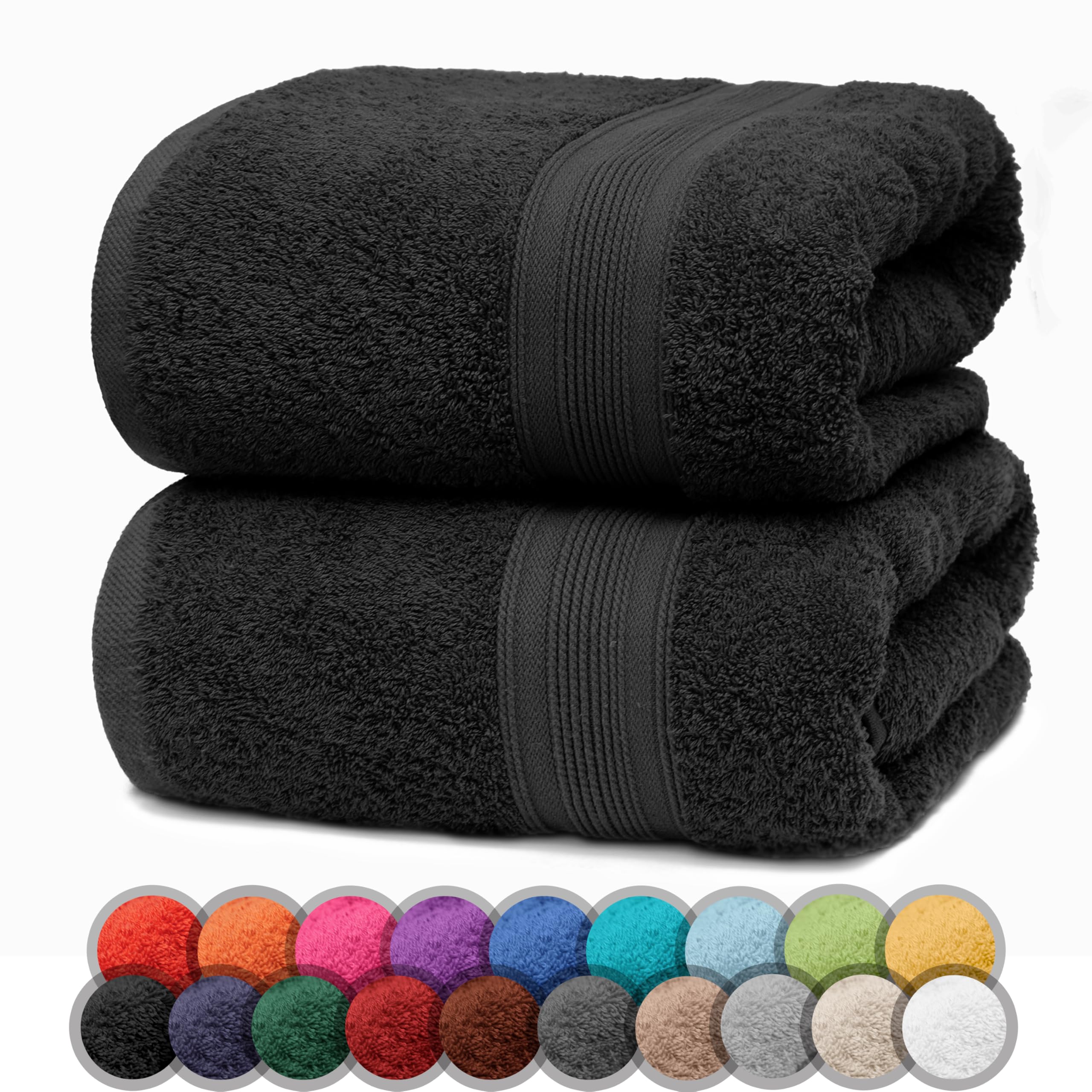 NatureMark Pack of 2 Bath Towels - 100% Cotton, 500 g/m² - Soft, Absorbent & Durable - For Home, Sauna & Travel - 70 x 140 cm, Black