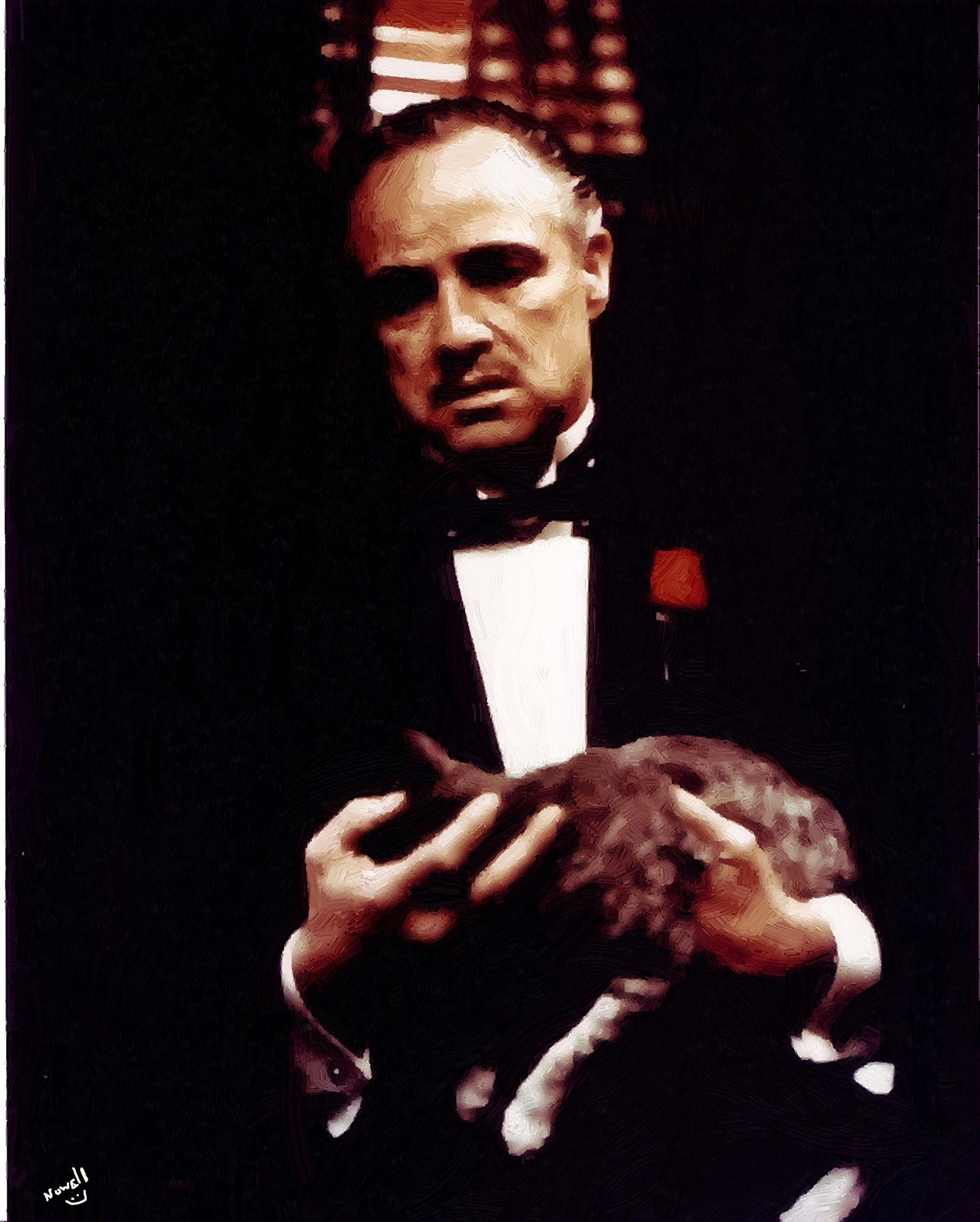 Artist Peter Nowell Oil Painting On Canvas Marlon Brando in The Godfather 20 x 24 Inches S/N Limited Edition