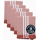 HEIRLOOM COMFORT Monochrome Stripe Dish Towels 5 Pack, 16x26 Inch, 100% Cotton, Decorative Fringes, Ultra Absorbent & Reusable, Quick Drying Kitchen Towels for Cleaning, Drying, Easy Care, Rust