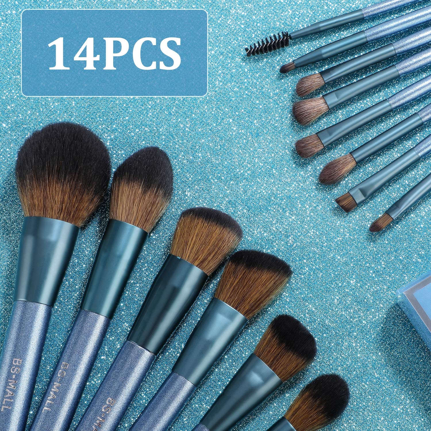 BS-MALL Makeup Brush Set 14Pcs Premium Synthetic Professional Makeup Brushes Foundation Powder Blending Concealer Eye shadows Blush Makeup Brush Kit Deep Starry Blue: Beauty