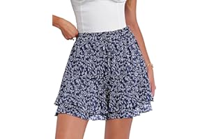 Caracilia Skorts for Women Boho Casual Beach Mini Skirts Summer Floral Ruffle Chiffon Flowy Shorts 2026 Trendy Outfits