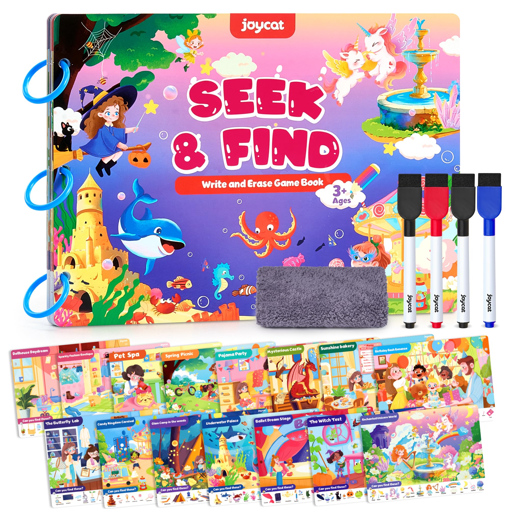 JoyCat Seek & Find Game Book, Educational Toys for Girls Ages 3-5, Preschool Learning Activities for Toddlers & Kids, Christmas Road Trip Travel Toys for Car & Airplane, Gifts for 3 4 5 6 Year Olds