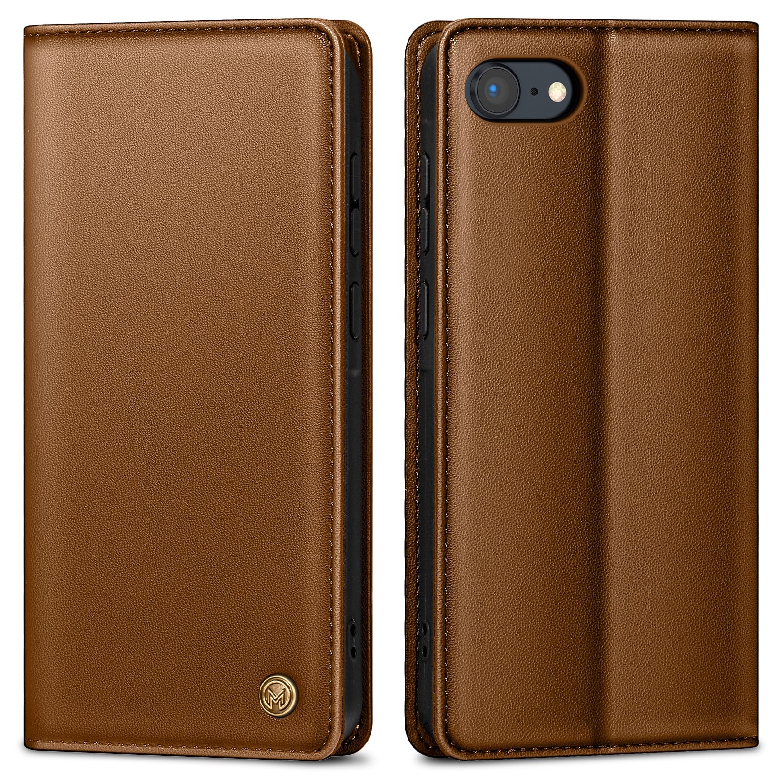 AIMOYU Mobile Phone Case for iPhone SE Case, Premium Leather Protective Case for iPhone 7 Case Wallet Card Slot Stand Function Foldable Flip Case for iPhone 8 Case, Brown