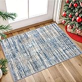 Alfasoft Modern Abstract 2x3 Rugs for Entryway Blue Beige Washable Small Area Rug Non-Slip Ultra Thin Soft Print Striped Low-Pile Indoor Door Mat Floor Carpet for Entrance, Bedroom, Bathroom