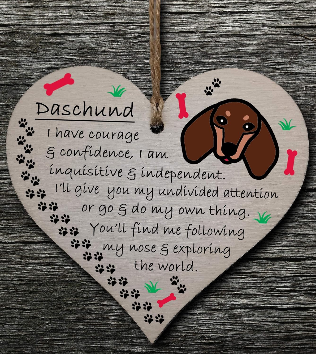 Handmade Wooden Hanging Heart Plaque Gift Perfect for Dog Lovers Pet Keepsake Novelty Decoration, Soft, Muted Shade, Daschund - Image 3