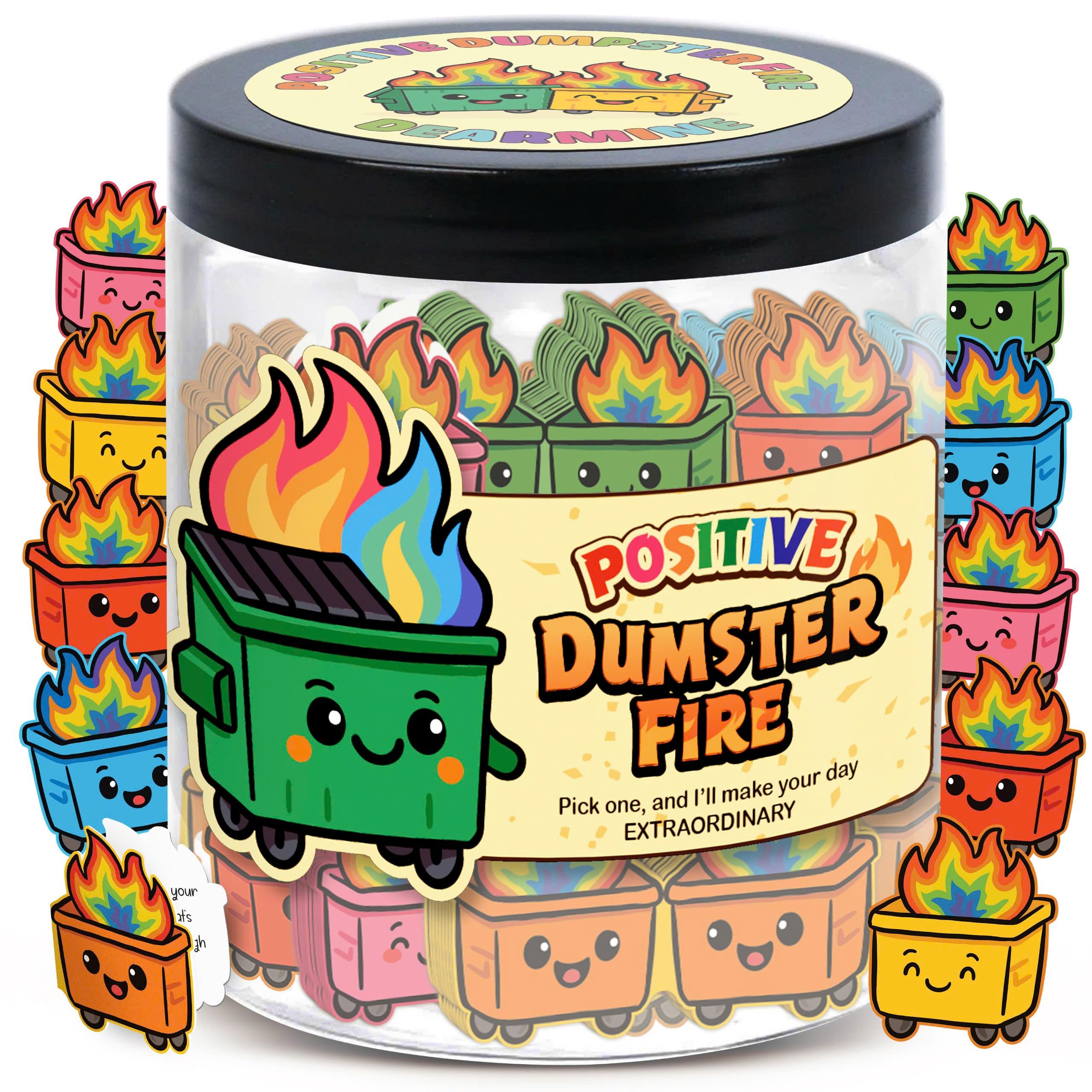 Photo 1 of 60 Positive Dumpster Fire Cards Jar, Affirmation Cards, Emotional Support, Gag Funny Dumpster Fire Desk Accessories - Zen Garden, Friends Coworkers Gifts for Women, Men