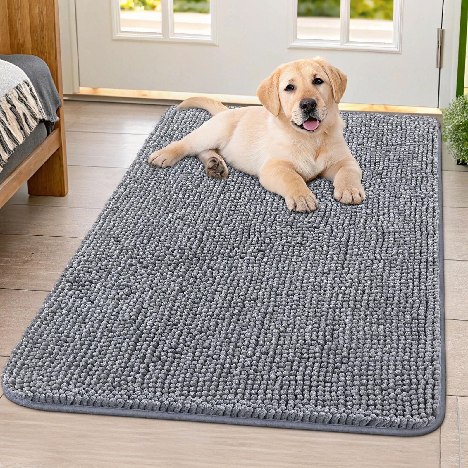 Photo 1 of Smiry Dog Door Mat for Muddy Paws 40x32, Absorbs Moisture and Dirt Doormat, Non-Slip Washable Quick Dry Chenille Front Door Mat Indoor Entrance, Entryway Carpet for Inside Floor, Grey