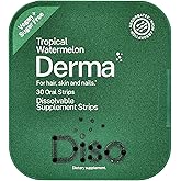 DISO - Derma - Fast-Dissolving Hair and Skin Oral Strips with Biotin, Tropical Watermelon Flavor, Vegan, Sugar Free, Maximum Absorption, Gluten Free, 30 Dissolvable Strips